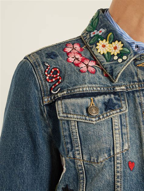 Shop Gucci Embroidered Denim Cotton Jacket .